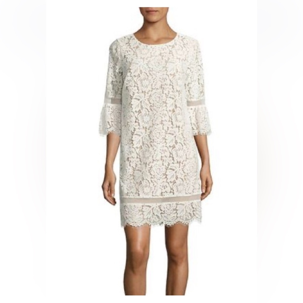 BCBG Maxazria Celestia Off White Ivory Lace Dress Nude Lining Size S